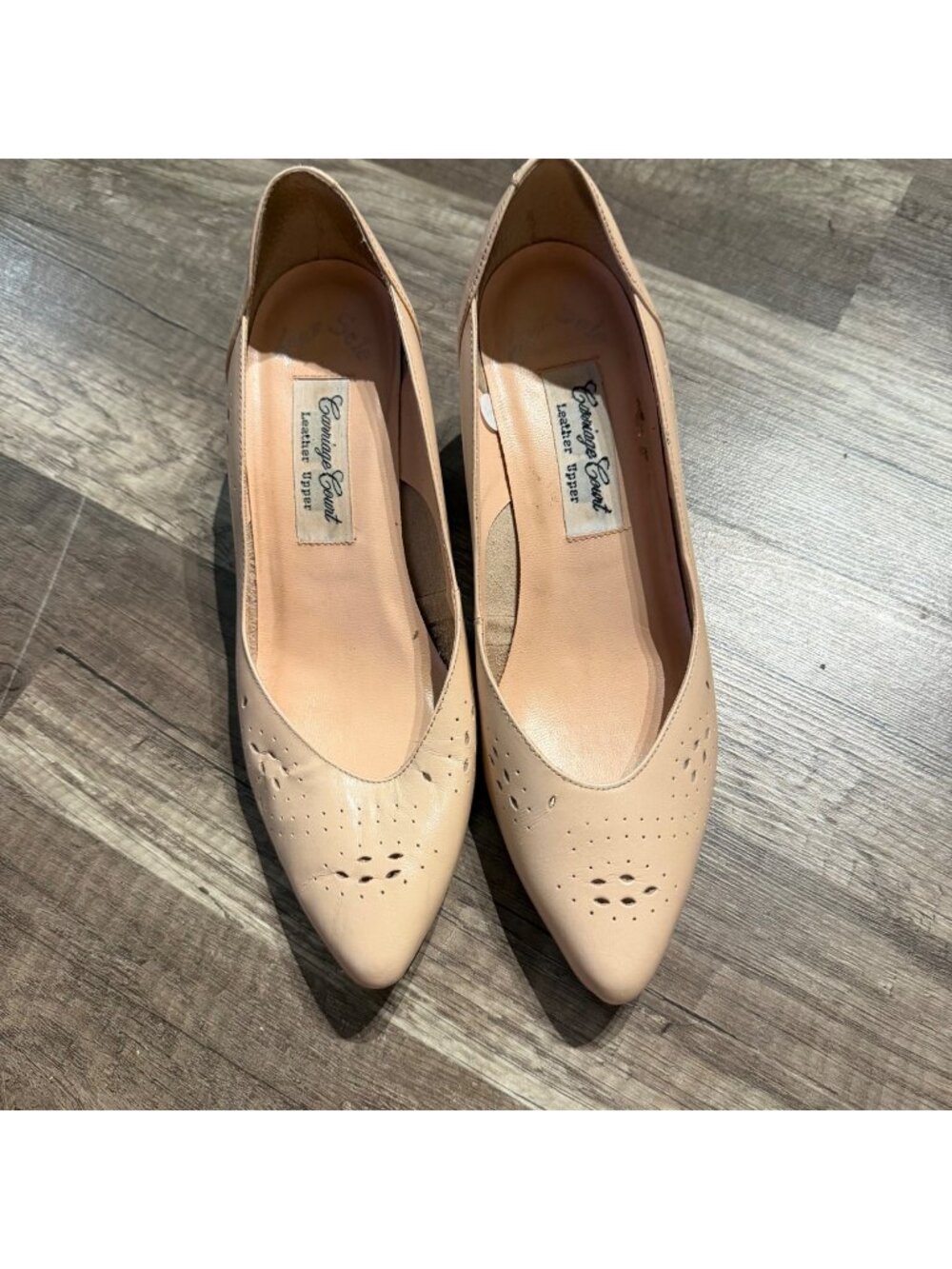Candies Court Leather Upper Beige Low Heel Shoes Size 7B Made In Brazil